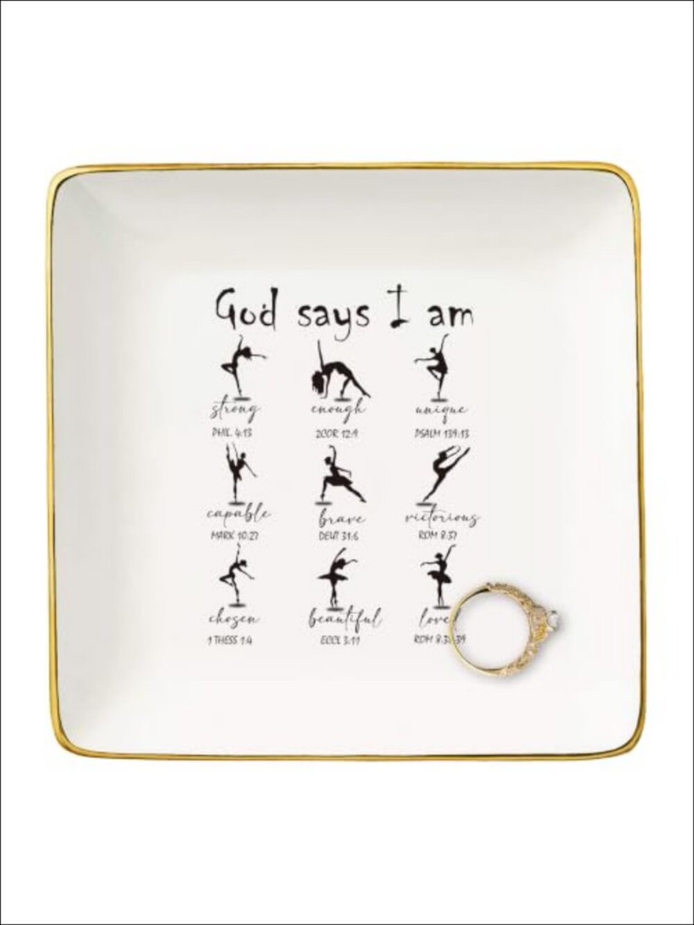 Ceramic Jewelry Tray Faith Gift for Women Square Trinket Dish